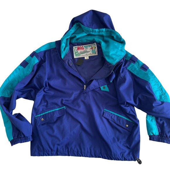 NILS Vintage Ski Jacket 1/2 Zip/Snap Pullover Hooded Windbreaker Size Large - Picture 1 of 12